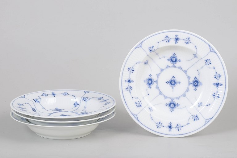 Royal Copenhagen Blue Fluted Plain, set of four deep plates.
