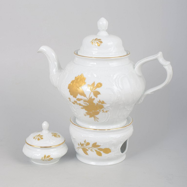 Rosenthal Classic Rose teapot, heater/warmer, and sugar bowl.