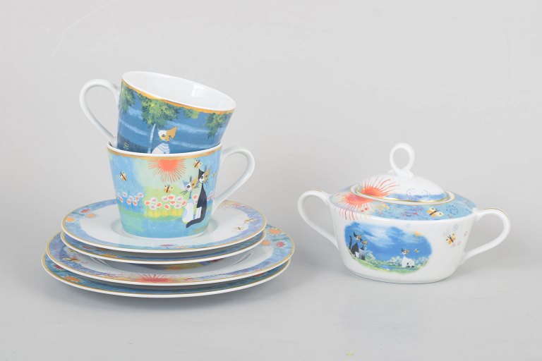Rosina Wachtmeister for Goebel, set of two coffee cups with matching saucers, two cake plates and sugar bowl.
