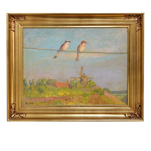 Johannes Larsen, 1867-1961, oil on canvas. Danish landscape at Kerteminde signed and dated 1910. Visible size: 49x65cm. With frame: 68x84cm