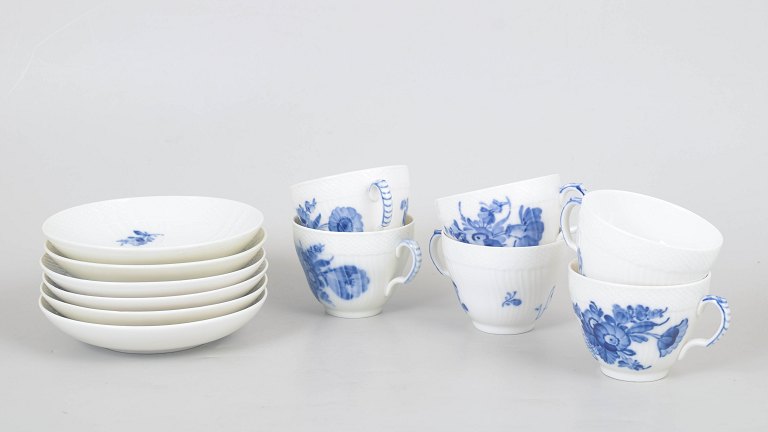 Royal Copenhagen Blue Flower coffee cups and saucers, set of six.