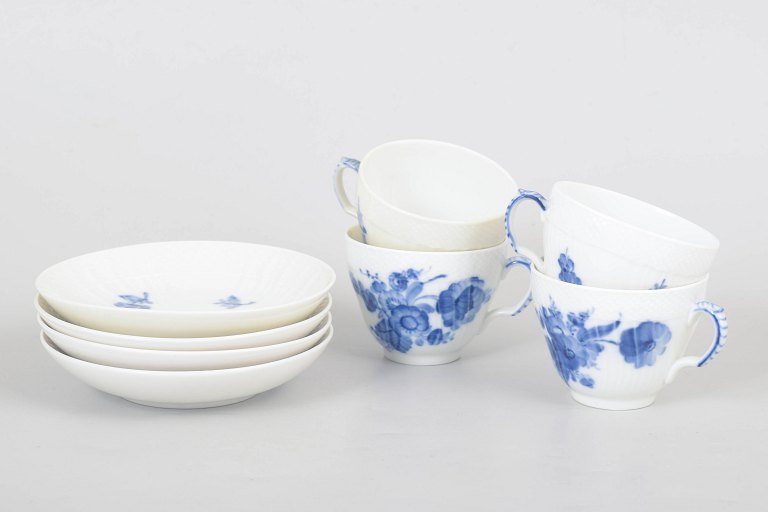 Royal Copenhagen Blue Flower coffee cups and saucers, set of four.
