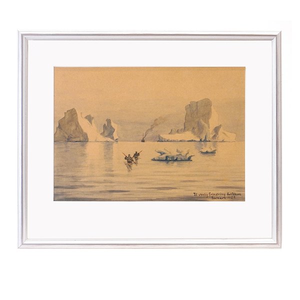 Emanuel A. Petersen, 1894-1948, water color. Signed and dated Godhavn, Greenland, 1929. Visible size: 23,5x33,5cm. With frame: 38,5x46cm