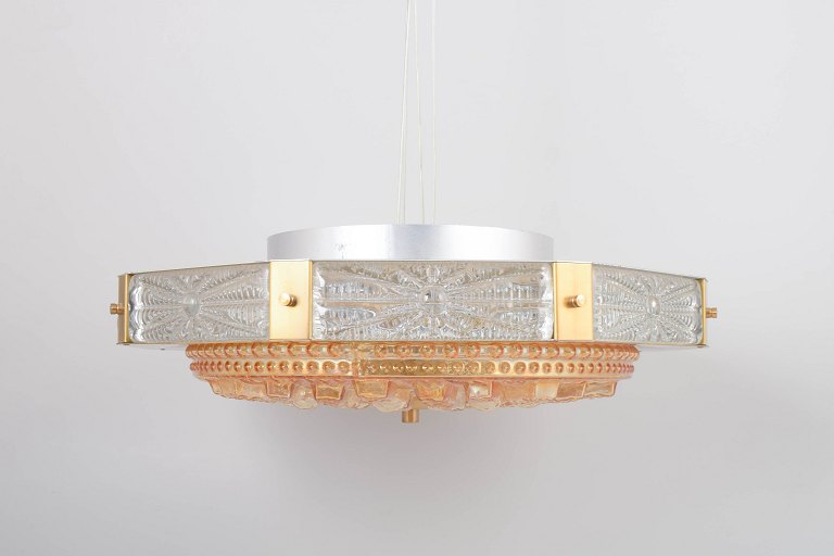 Swedish ceiling lamp in glass and brass.