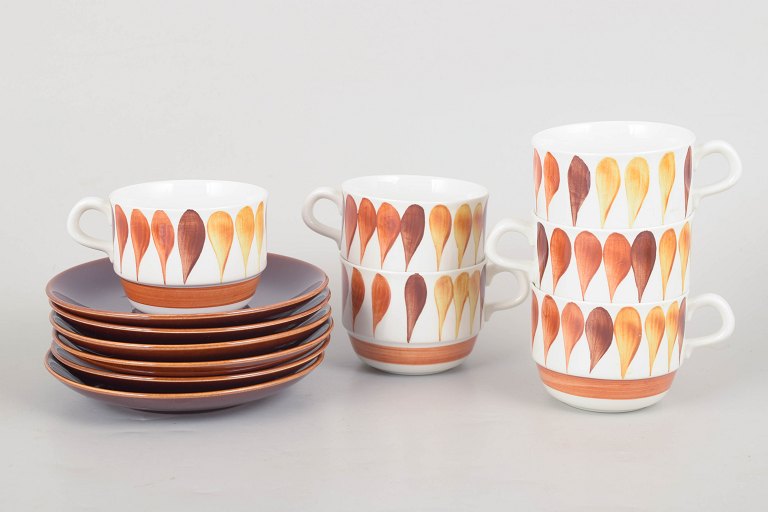 Set of six coffee cups with matching saucers by Rörstrand.