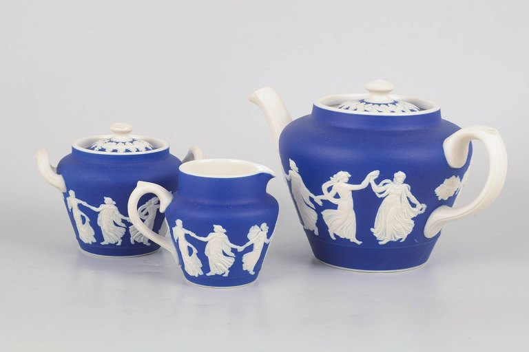 Dudson Hanley, three-piece Jasperware tea set.