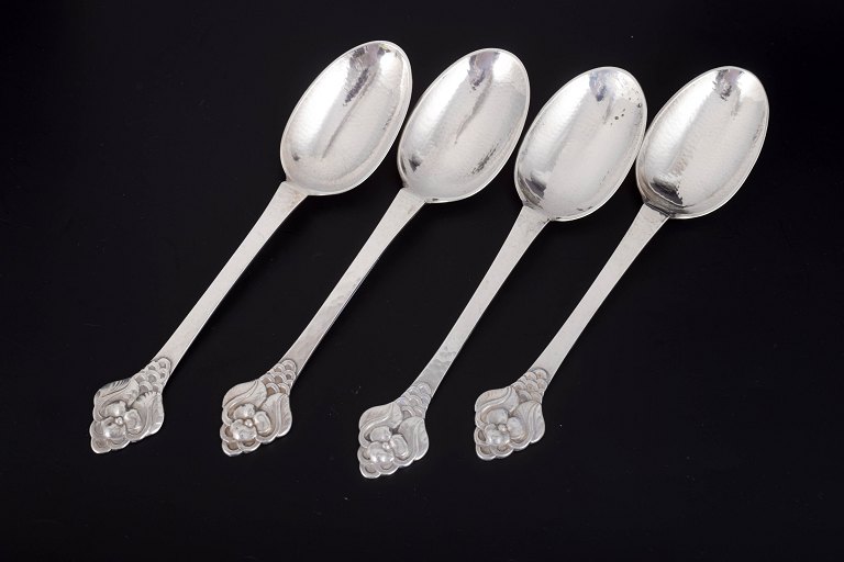 Evald Nielsen, set of four dinner spoons.
