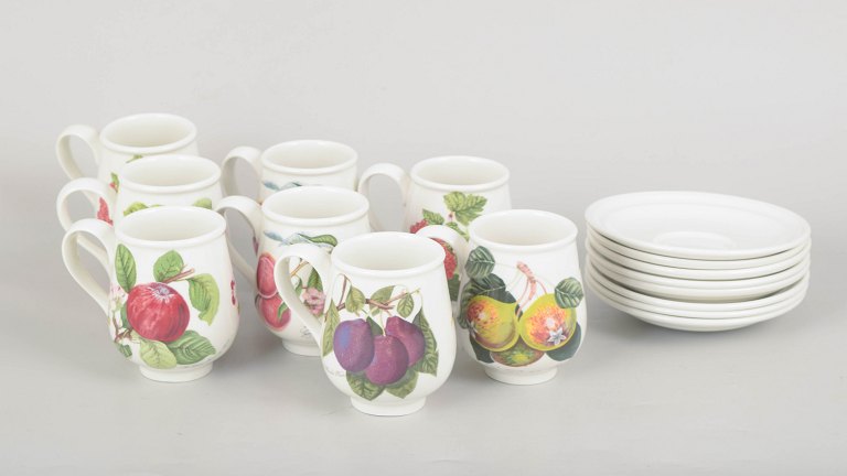 Susan Williams-Ellis for Portmeirion "Pomona", set of eight mugs with matching saucers.