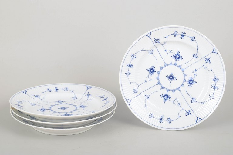 Royal Copenhagen Blue Fluted Plain, set of four lunch plates.