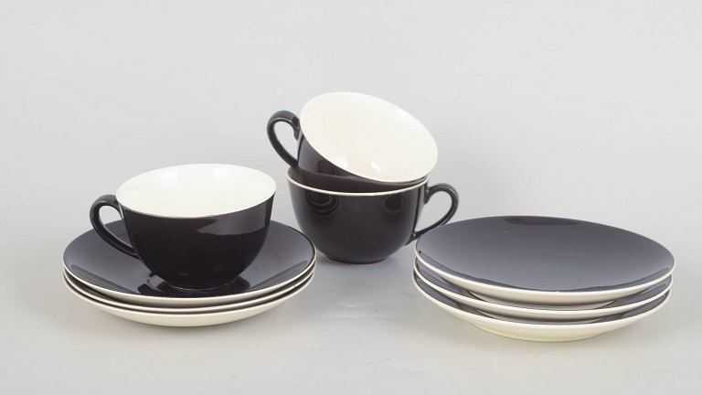 Aluminia, set of three tea cups with saucers and cake plates.