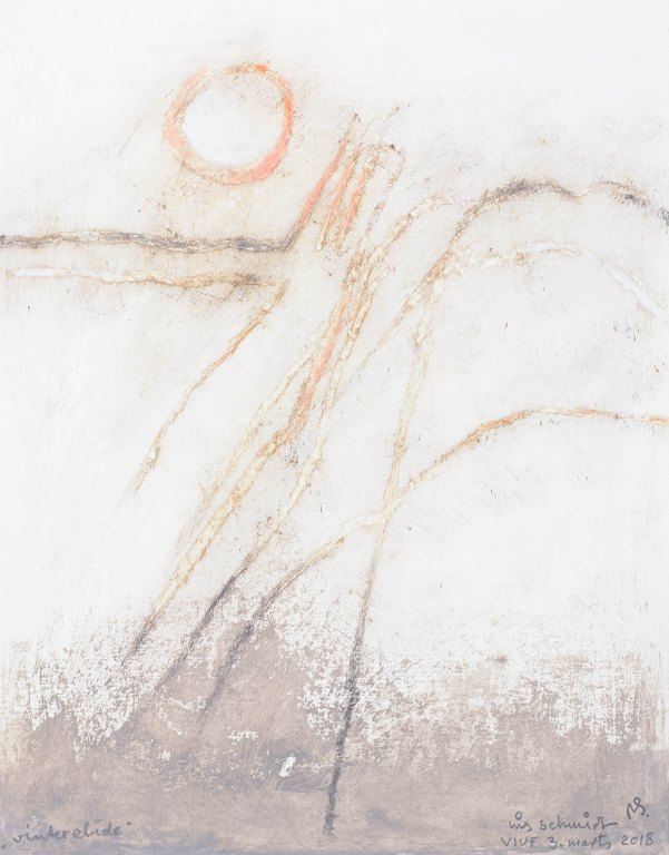 Nis Schmidt, "Vinteretude", mixed media on paper, listed Danish visual artist.