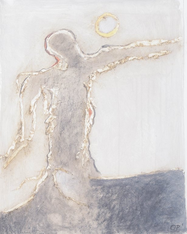 Nis Schmidt, "OP 1", mixed media on paper, listed Danish visual artist.