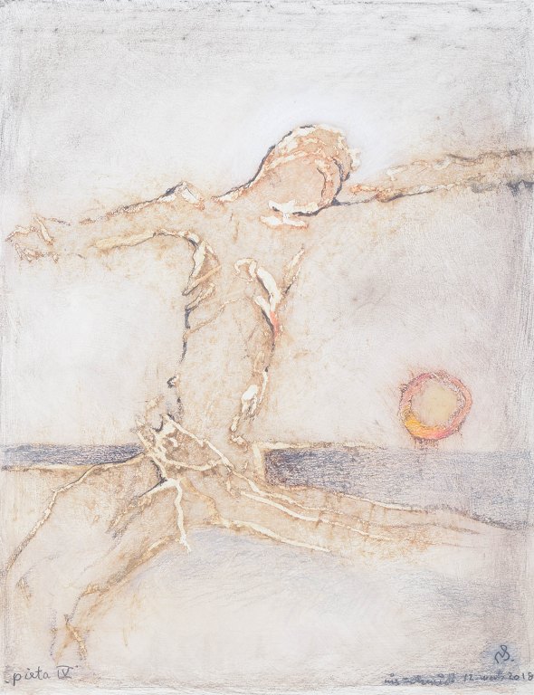 Nis Schmidt, "Pietà IV", mixed media on paper, listed Danish visual artist.