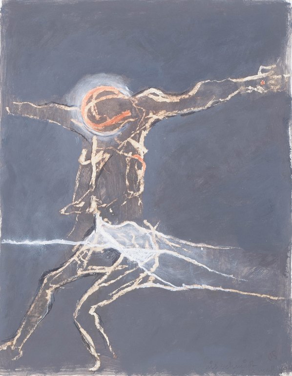 Nis Schmidt, "Pietà III", mixed media on paper, listed Danish visual artist.