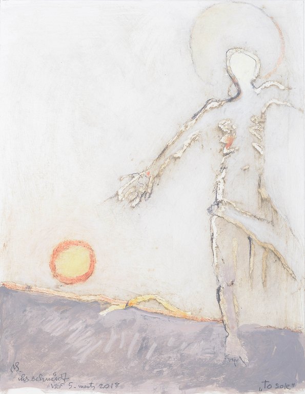 Nis Schmidt, "To sole", mixed media on paper, listed Danish visual artist.
