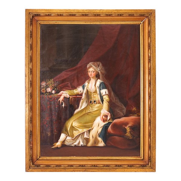 Jens Juel, 1745–1802, oil on canvas.Portrait of Princess Louise Augusta in Turkish Dress.Painted circa 1785–86 and registered in Ellen Poulsen: Jens Juel Katalog, II, fig. 383, illustrated p. 234