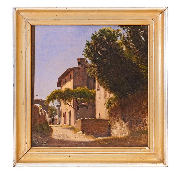 Peter Christian Thamsen Skovgaard, 1817–75, oil on canvas. View of an Italian street. Signed “Corvara 29 Aug. 1854”. Visible size: 30x29cmWith frame: 39x38cm