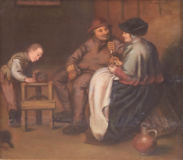 Follower of Jan Miense Molenaer, Dutch Old Master school, interior with figures.
