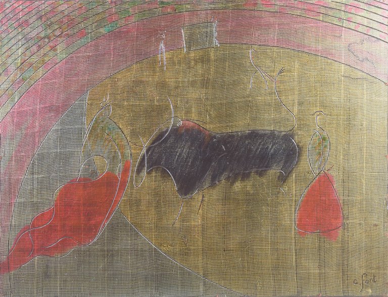 Alfonso Font, “Estampa de toros”, mixed media, listed Spanish artist.