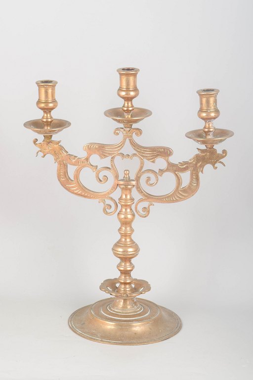 Danish three-arm bell metal candlestick.