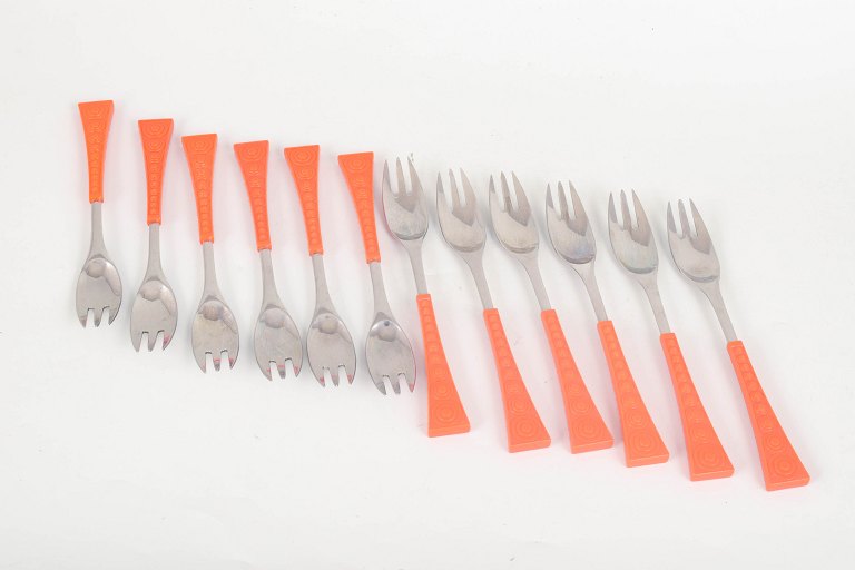Nanny Still for Hackman, set of twelve "Colorina" cold meat forks.