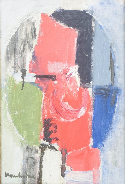 Stig Henry Wernheden, abstract composition, oil on board, listed Swedish artist.