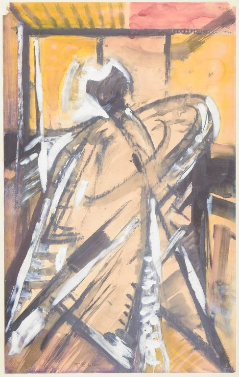 Umar Tell, mixed media on paper, listed Swedish artist.