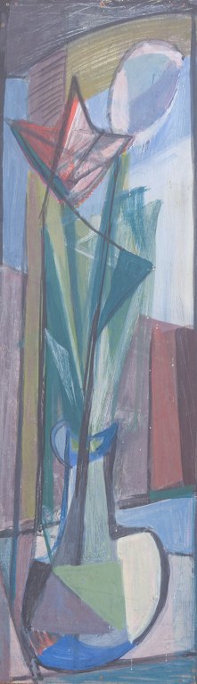 Scandinavian artist, still life with flower in vase, oil on board, circa 1960s.