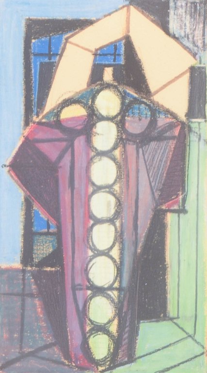 Ivar Ekelund, abstract pastel on paper, listed Swedish artist.