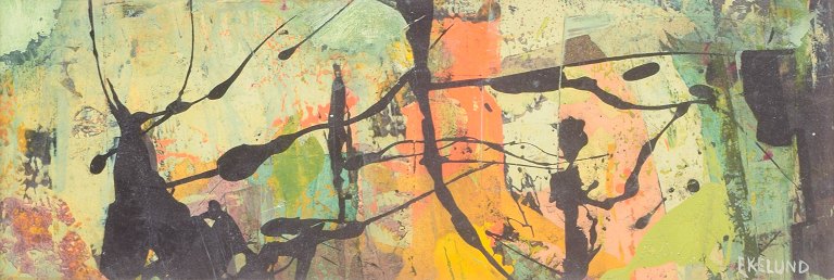 Ivar Ekelund, “Mörka slingor”, mixed media on board, listed Swedish artist.