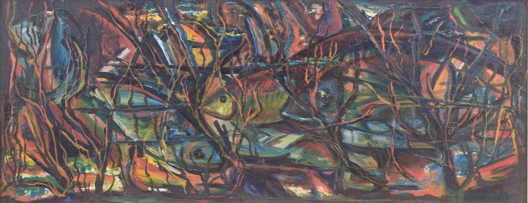 Stanley Johnson, oil on board, abstract modernist painting, 1960s.