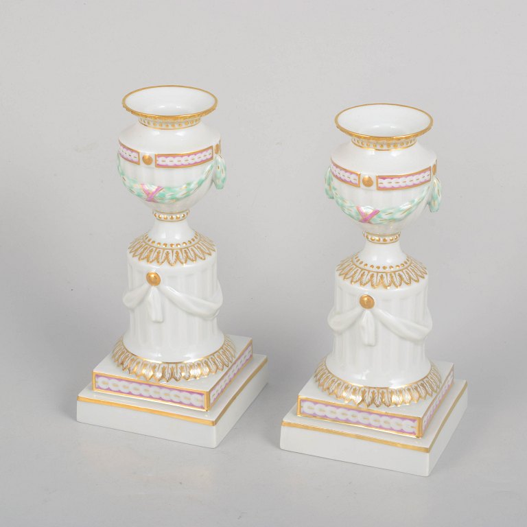 Royal Copenhagen, Flora Danica pair of candlesticks.