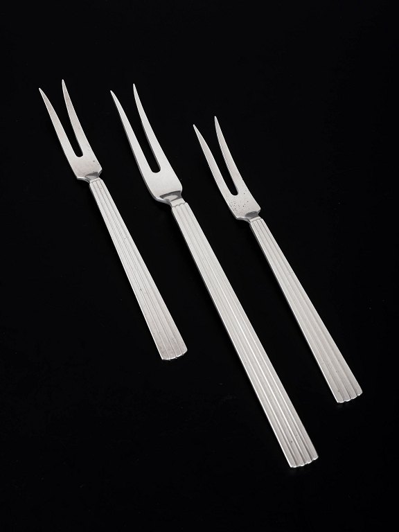 Georg Jensen Bernadotte, set of three cold meat forks.