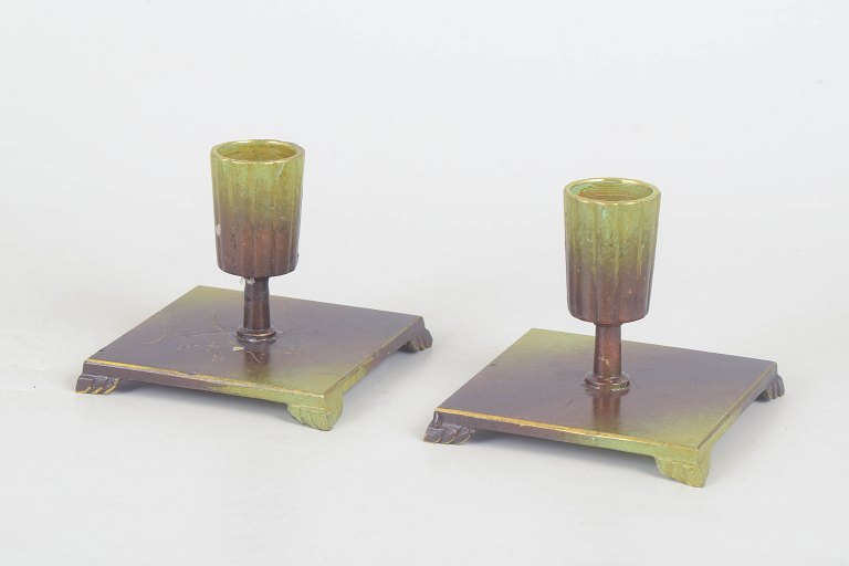 Ystad Brons, set of two Art Deco candlesticks.