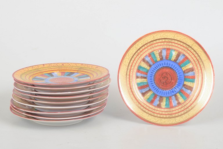 Japanese Kutani Art Deco, set of ten plates.