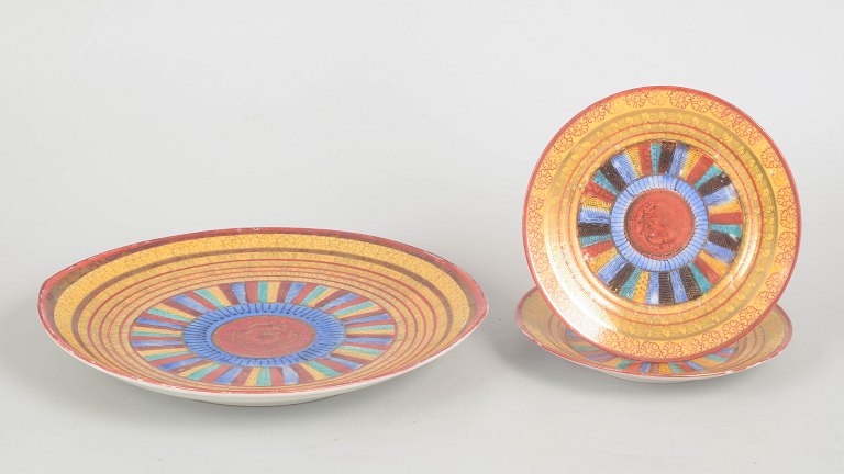 Japanese Kutani Art Deco, set of three plates.