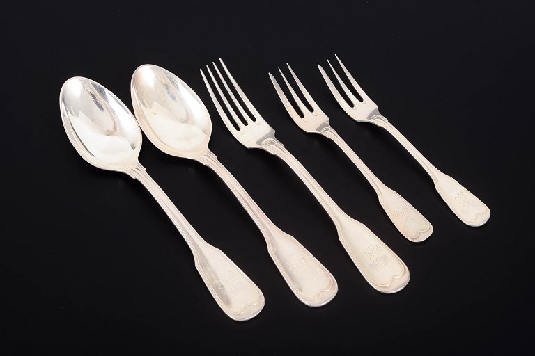 Robbe & Berking, set of five silver plated flatware pieces from the 1940s.
