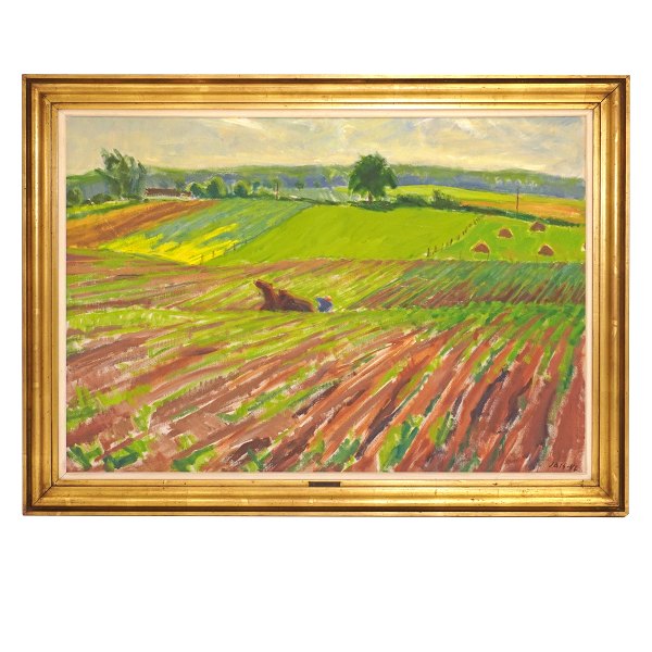 Jais Nielsen, 1885-1961, oil on canvas. Landscape. Signed an dated 1946. Visible size: 78x112cm. With frame: 95x129cm