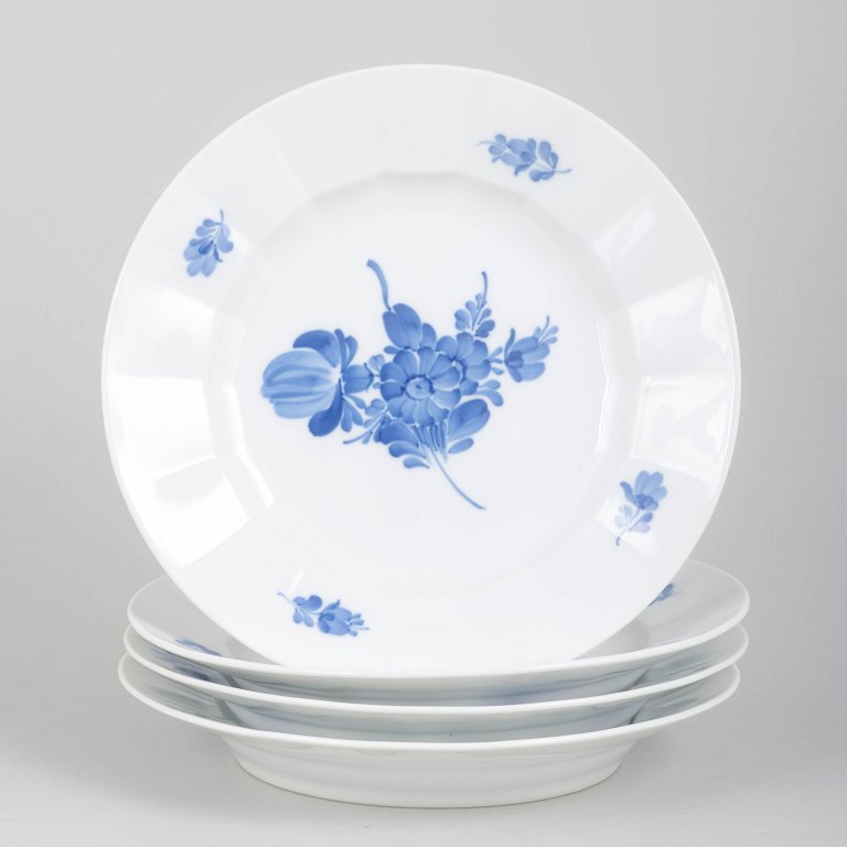 Royal Copenhagen Blue Flower Angular, set of four dinner plates.