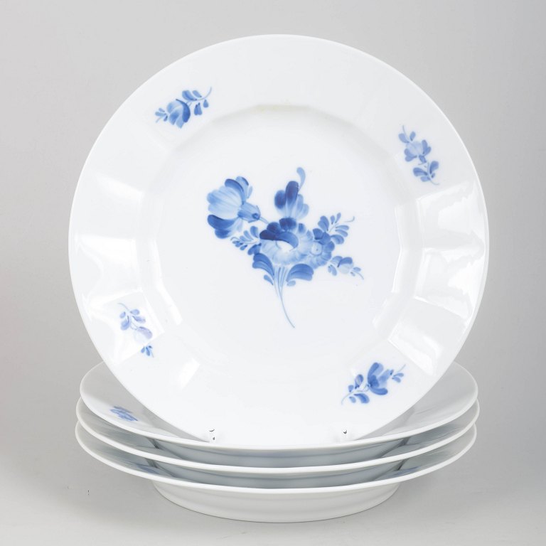 Royal Copenhagen Blue Flower Angular, set of four dinner plates.