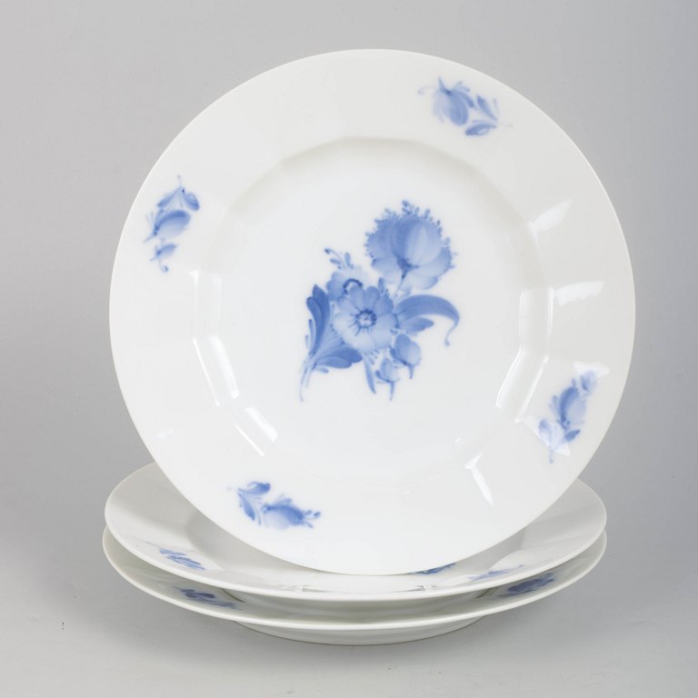 Royal Copenhagen Blue Flower Angular, set of three luncheon plates.