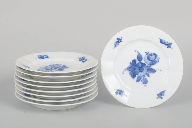Royal Copenhagen Blue Flower Angular, set of nine plates.