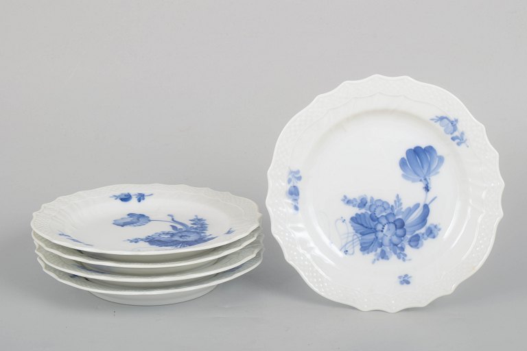 Royal Copenhagen Blue Flower Curved, set of five salad plates.
