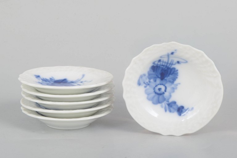 Royal Copenhagen Blue Flower Curved, set of six butter pats.