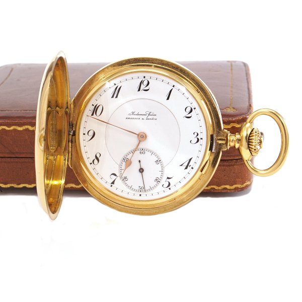 18kt gold Audemars Freres pocket watch with the coat of arms of the baron Wedel Jarlsberg, Norway, dated 1908. D: 51mm. W: 113gr