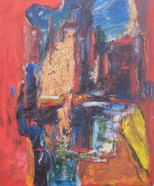 Hans Polmar, Expressionist composition, oil on canvas, listed Swedish artist.