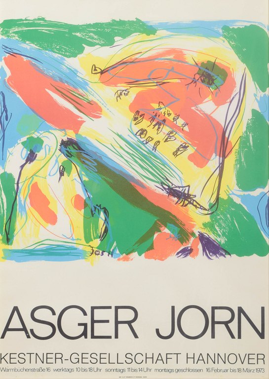 Asger Jorn, colour lithographic exhibition poster, listed Danish visual artist.