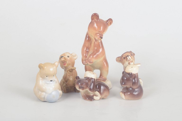 Lomonosov, set of six bear cub figurines.