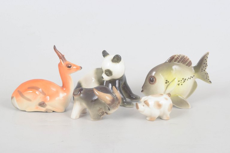 Lomonosov, set of five animal figurines.