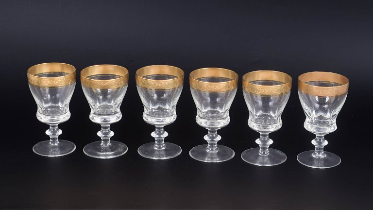 Theresienthal, Germany. Set of Six Crystal Wine Glasses with Gilt Minton Border, circa 1950s.